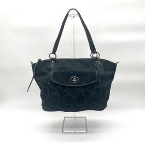 COACH Leah Signature Turnlock Satchel, Black